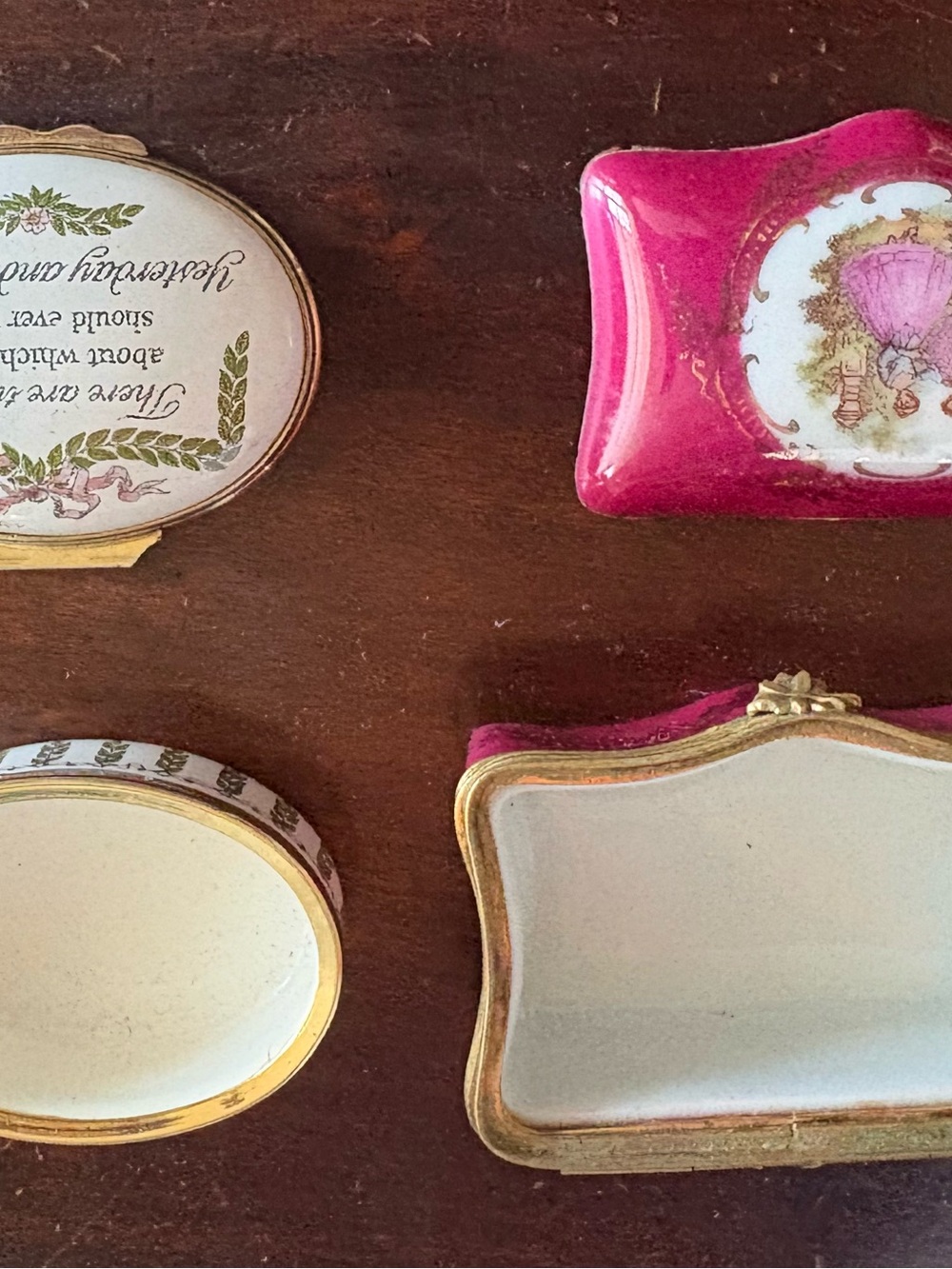 Hand-Painted Halcyon Days Porcelain Trinket Boxes - Pink and Cream